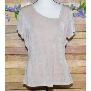Another Love Ladies Beige Blouse Top Size L Shiny Slinky Neutral Career Casual